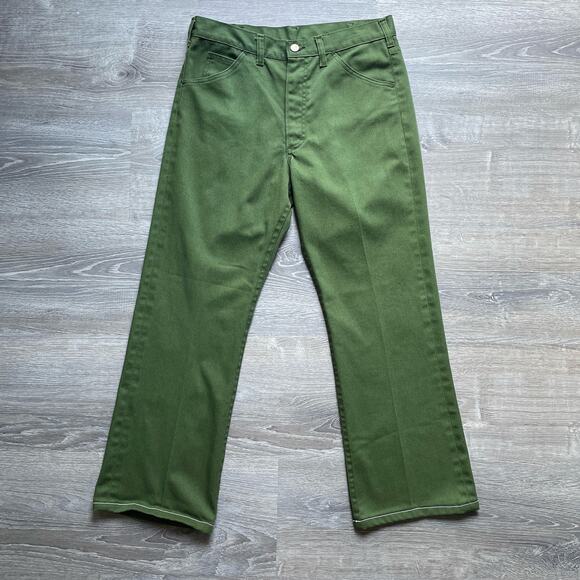 Vtg 70's LEE Riders Green Pants High Rise Mens Relaxed Retro 30-32" True Vintage - Picture 1 of 8